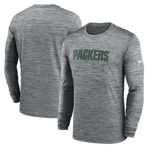 Men's Green Bay Packers Heather Gray Sideline Team Velocity Performance Long Sleeve T-Shirt